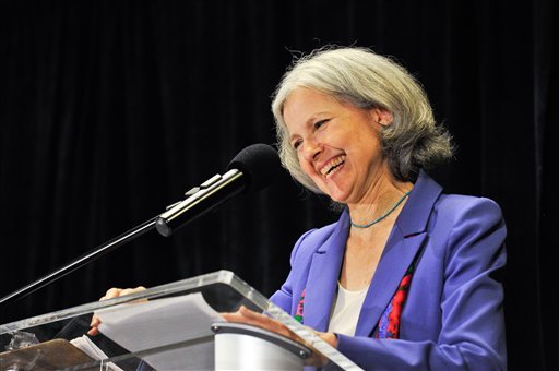 Green Party presidential candidate Jill Stein delivers her acceptance speech at the Green Party's convention in Baltimore on Saturday, July 14, 2012. (AP Photo/Laura-Chase McGehee)