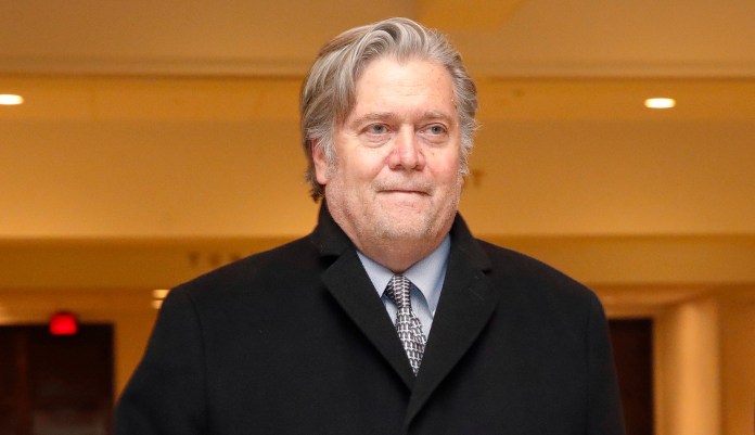 Former White House strategist Steve Bannon leaves a House Intelligence Committee meeting where he was interviewed behind closed doors on Capitol Hill. (AP Photo/Jacquelyn Martin)