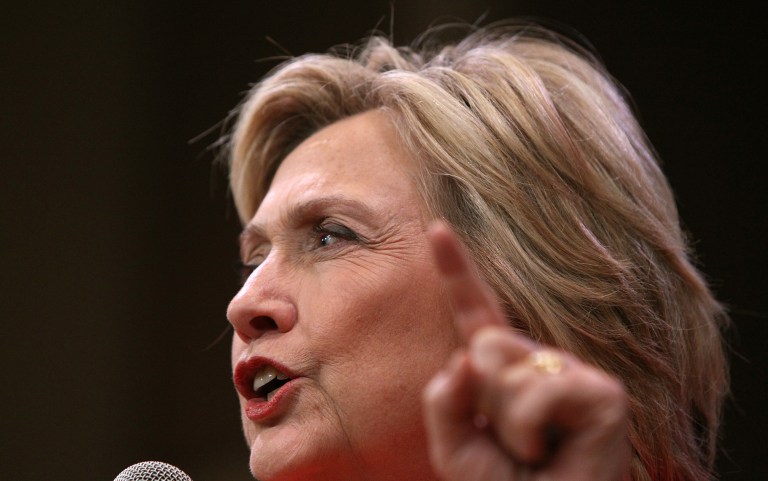 Democratic presidential candidate Hillary Rodham Clinton speaks during a town hall meeting, Friday, Oct. 16, 2015, in Keene, N.H., in which she said a gun buyback program is worth a look. (AP Photo/Mary Schwalm)