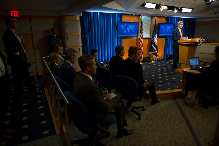 The cameras will be off at Foggy Bottom for at least a few more days as the State Department continues to transition from the Obama administration to live under President Trump. (AP Photo/Cliff Owen)