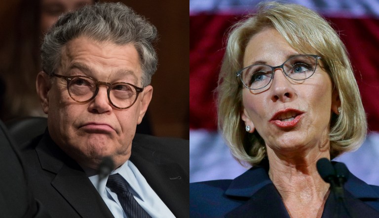 In the span of almost three months, we've seen individuals and organizations demonize Education Secretary Betsy DeVos for rescinding two sets of Obama-era Title IX guidelines regarding campus sexual assault and rape cases, to others decrying the resignation of Sen. Al Franken, D-Minn., over evidence and the number of women who have accused him of sexual harassment and assault. (AP Photos)