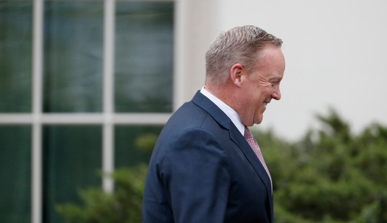 Spicer spent part of last week in New York City meeting with executives of top networks as he's reportedly seeking a contributor deal. (AP Photo/Alex Brandon)