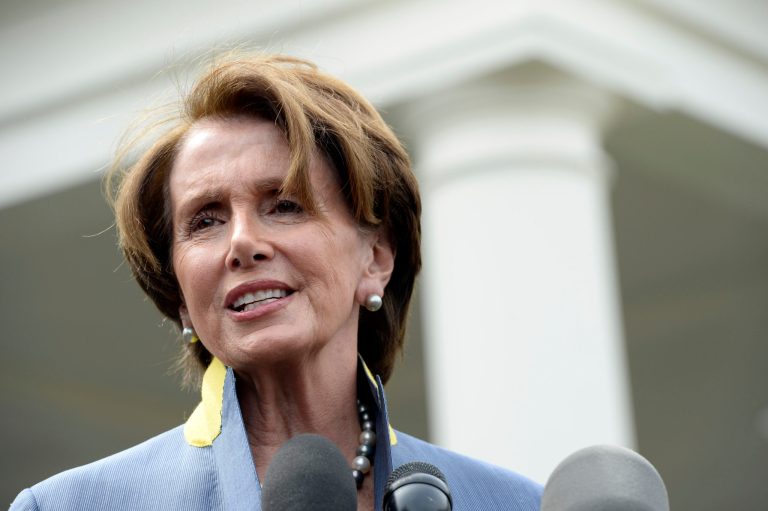 House Minority Leader Nancy Pelosi of California speaks to reporters outside the West Wing of the White House in Washington on April 1. (AP Photo/Susan Walsh)