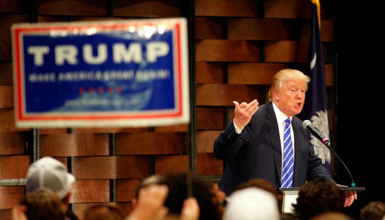 Republican presidential candidate, businessman Donald Trump, speaks at an event sponsored by the Greater Charleston Business Alliance and the South Carolina African American Chamber of Commerce at the Charleston Area Convention Center in North Charleston, S.C., Wednesday, Sept. 23, 2015. (AP Photo/Mic Smith)