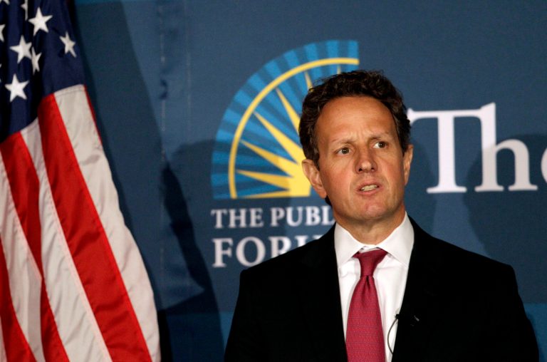 It looks like a Goldman Sachs honcho doing PR for former Treasury Secretary Tim Geithner as a way of ingratiating himself to powerful government employees. (AP Photo)