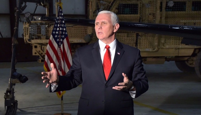 Vice President Mike Pence said Sunday he knew former national security adviser Michael Flynn lied to him, but wouldn't answer when asked if he knew Flynn lied to the FBI about his conversations with the former Russian ambassador. (Mandel Ngan/Pool via AP)