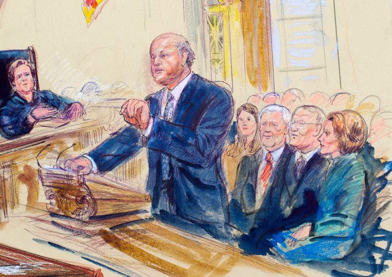 This courtroom artist rendering shows the Supreme Court hearing arguments in King v. Burwell, a major test of President Barack Obama's health overhaul,Â on Wednesday, March 4, 2015. (AP Photo)Â 