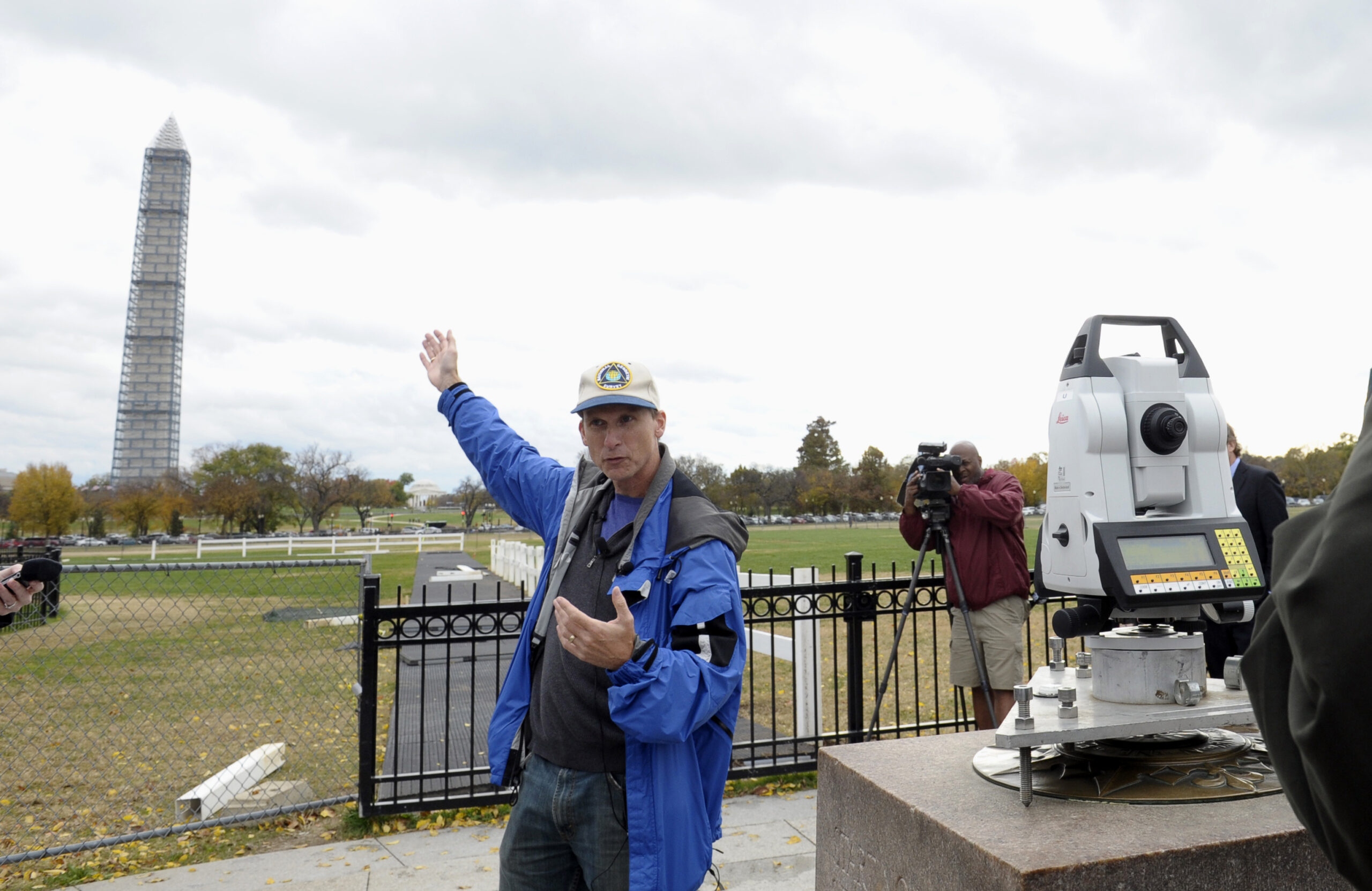 Surveyors checking height of Washington Monument