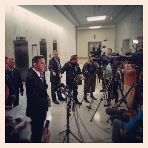 U.S. Rep. Darrell Issa speaks at a post-hearing press conference in the Rayburn Office Building earlier this year. (Photo: Issa Instagram account)