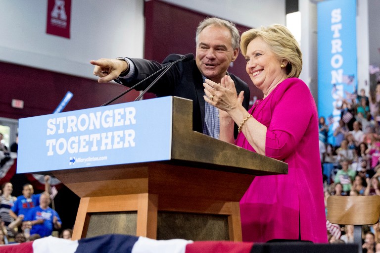 Hillary Clinton and Sen. Tim Kaine are slated to attend a string of fundraisers in Texas and California this month with corporate executives, celebrities and donors to the Clinton Foundation. (AP Photo/Andrew Harnik)