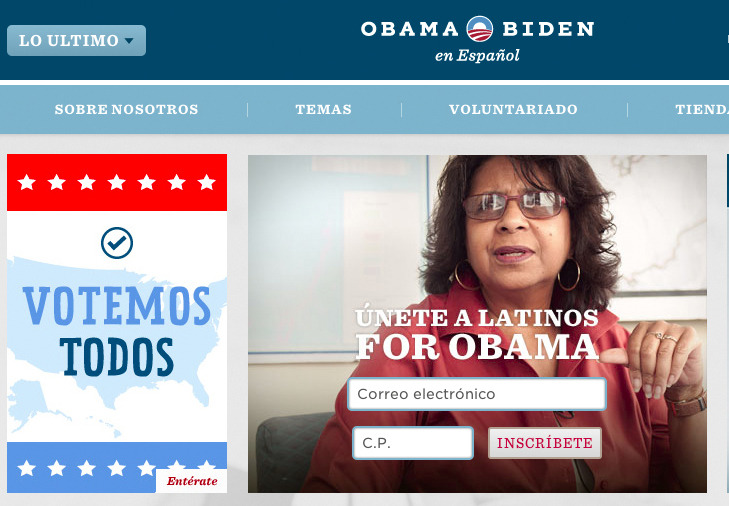   This image from the barackobama.com website shows the Spanish language version of the site. President Barack Obama's re-election team is running upbeat ads on Spanish-language stations in pivotal election states, and that also available through his Spanish language website, a sharp contrast to the hard-hitting commercials in English that the incumbent's campaign is airing against Republican rival Mitt Romney. With the lighter tone, Obama hopes to shore up what polls indicate is a large lead over Romney among Hispanics. They are the nation's fastest growing minority group, usually a reliable Democratic voting bloc that's causing consternation for Republicans trying to position their party for the future. (AP Photo/barackobama.com)  
