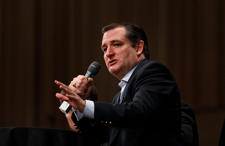 Ted Cruz argued that Donald Trump would be as likely as Democratic presidential contenders Hillary Clinton or Bernie Sanders to nominate a liberal to the Supreme Court to replace the late Antonin Scalia. (AP Photo/Paul Sancya)
