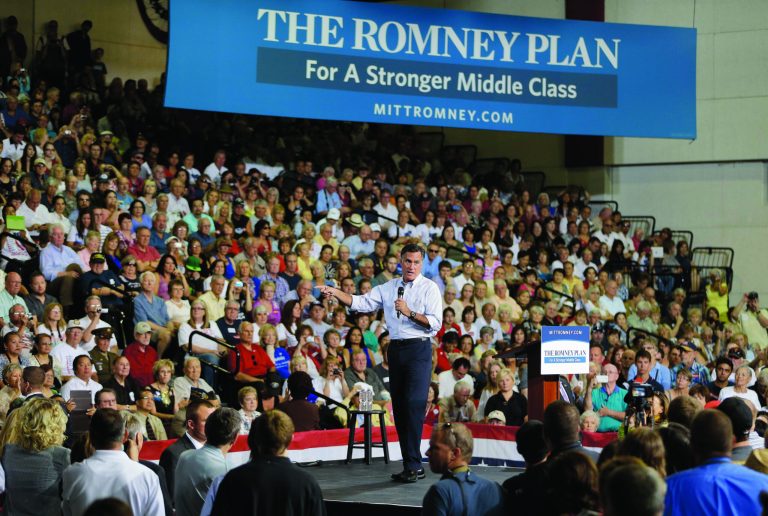 Republican presidential candidate and former Massachusetts Gov. Mitt Romney speaks to supporters during a rally Friday, Sept. 21, 2012, in Las Vegas. (AP Photo/Julie Jacobson)