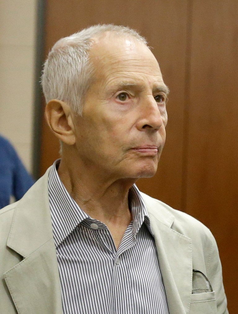 New York City real estate heir Robert Durst leaves a Houston courtroom Friday, Aug. 15, 2014. Charged with criminal mischief for urinating on candy at a Houston drug store, his hearing has been reset for next month. (AP Photo/Pat Sullivan)