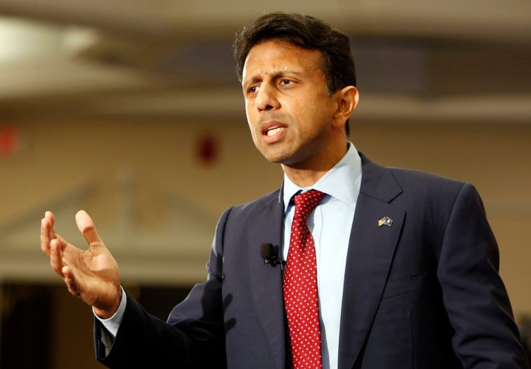 Gov. Bobby Jindal, R-La., speaks at the Republican Leadership Summit Saturday, April 18, 2015, in Nashua, N.H. (AP Photo/Jim Cole)