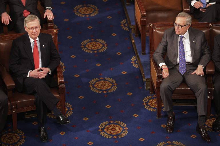 Senate Majority Leader Mitch McConnell will move to end debate Tuesday on legislation that would establish a $30 million restitution fund for victims of human trafficking. But Democrats are threatening to block the legislation through the use of the filibuster. (Photo by Chip Somodevilla/Getty Images)