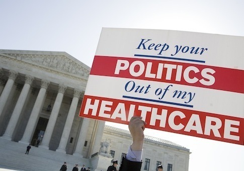 Protestors for and against President Barack Obama's healthcare reform law rally in front of the Supreme Court last year. (Sipa via AP Images)