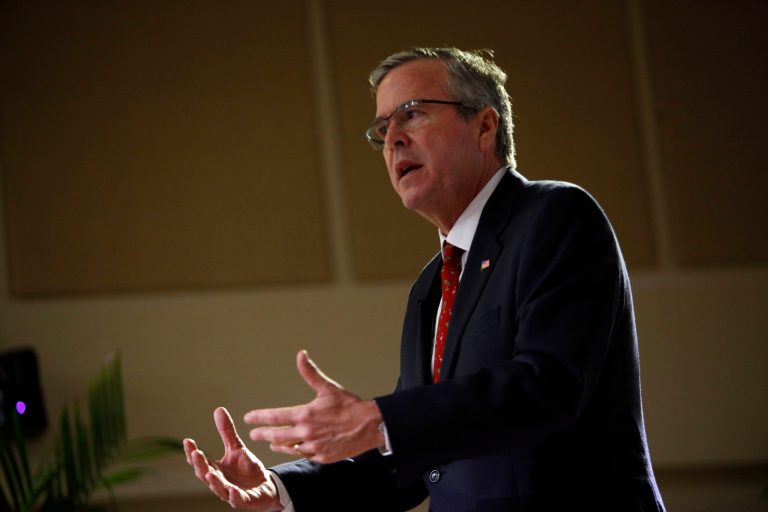 Former Florida Gov. Jeb Bush speaks during an event at the Metropolitan University in San Juan, Puerto Rico, Tuesday, April 28, 2015. (AP Photo/Ricardo Arduengo)