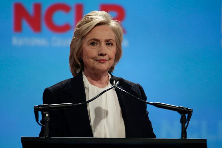 Democratic presidential candidate Hillary Rodham Clinton speaks at a the National Council of La Raza Annual Conference Monday, July 13, 2015, in Kansas City, Mo. (AP Photo/Charlie Riedel)
