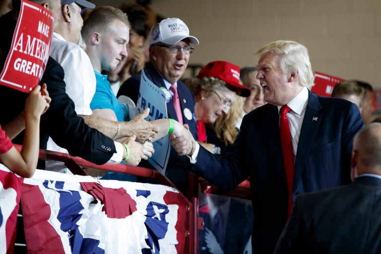 Amid sagging poll numbers, Trump suggested for the first time that the general election may be rigged. (AP Photo/Evan Vucci)
