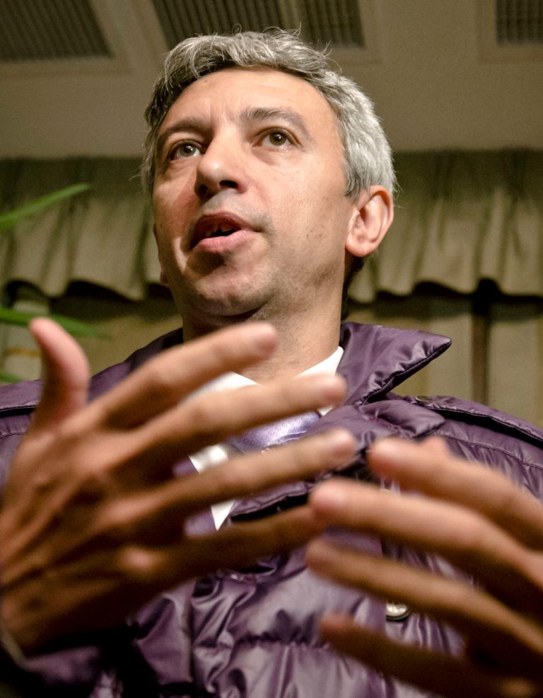   In this photo taken on Dec. 4, 2012, Dan Diaconescu, the leader of the populist People's Party during an interview with the Associated Press in Bucharest, Romania. Diaconescu, a media tycoon has emerged as a key player in Romania's bitterly contested parliamentary election. Diaconescu's party is running third in Sunday's vote, according to polls. The gray-haired, multimillionaire talk show host from Romania's disenfranchised south appears to be tapping into widespread discontent with traditional political parties seen as arrogant, sniping and corrupt. Romania will hold parliamentary elections on Dec. 9, 2012. (AP Photo/Vadim Ghirda)  