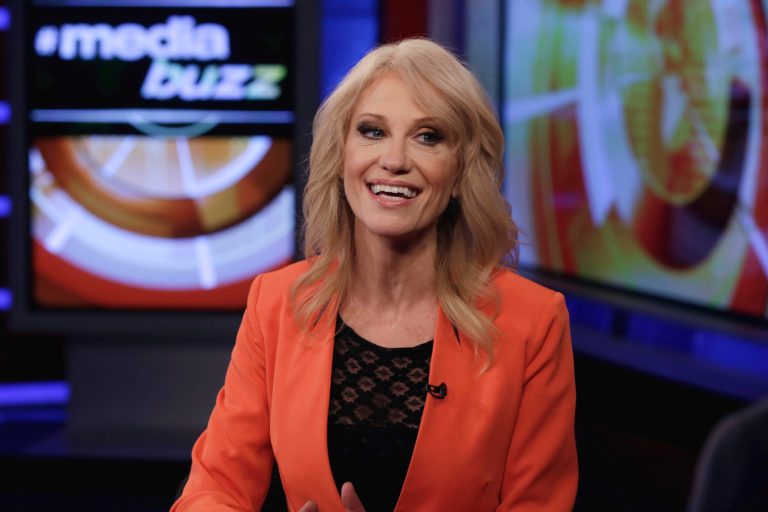 In this March 10, 2017 file photo, White House counselor Kellyanne Conway appears during the taping of an interview with 
