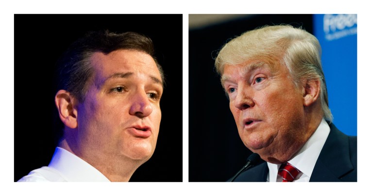 This two picture combo of file photos shows Republican presidential candidate, Sen. Ted Cruz, R-Texas, left, and Donald Trump. (AP Photo/File)