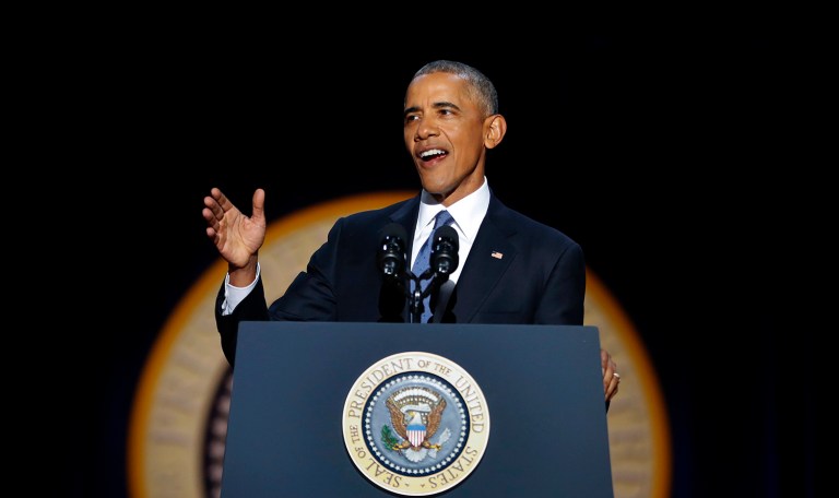 During his farewell speech, President Obama Obama cited Atticus Finch, the white lawyer whose defense of an innocent African-American man serves as the engine that drives the main themes of To Kill a Mockingbird. (AP Photo/Pablo Martinez Monsivais)