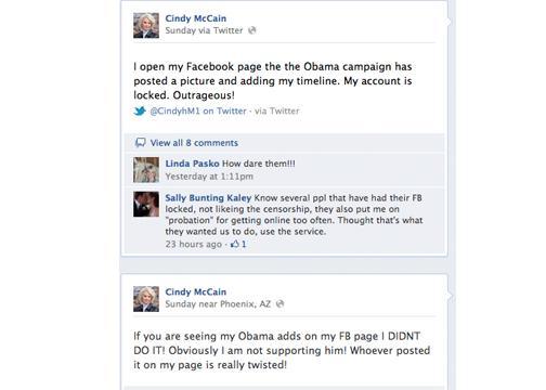 Facebook timeline tricks Cindy McCain
