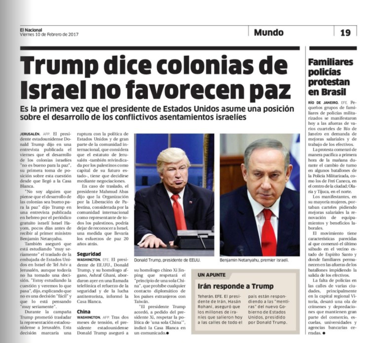 The Dominican Republic's El Nacional print edition shows comedian Alec Baldwin doing his impression of President Donald Trump on 
