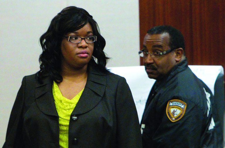 Home day care operator Jessica Tata walks into the courtroom before her verdict was read at the Harris County Criminal Justice Center Tuesday, Nov. 13, 2012, in Houston. Tata was convicted of murder in the death of 16-month-old Elias Castillo, one of four children who died in a fire at her home day care after she left them alone with hot oil on the stove while she shopped at Target. (AP Photo/Houston Chronicle, Johnny Hanson)