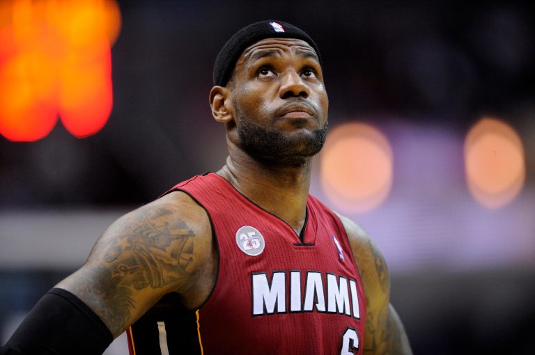   Miami Heat forward LeBron James looks up during the second half of an NBA basketball game against the Washington Wizards, Tuesday, Dec. 4, 2012, in Washington. The Wizards won 105-101. (AP Photo/Nick Wass)  