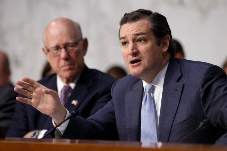 Senate Rules Committee member Sen. Ted Cruz, R-Texas, right, speaks on Capitol Hill on Wednesday. (AP Photo)