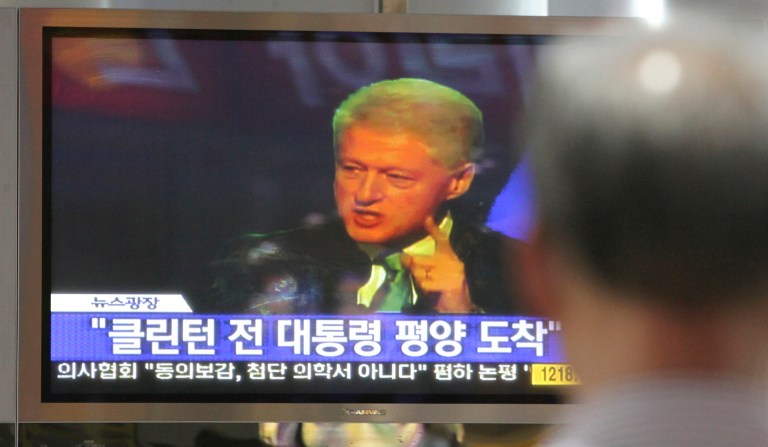 In March 2012, Bill Clinton received an invitation to speak at the Gaesong Industrial Complex in North Korea, where dozens of South Korean companies took advantage of the lower wages permitted north of the demilitarized zone by shifting parts of their operation there. (AP Photo/Ahn Young-joon)