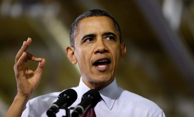   President Barack Obama gestures as he speaks to workers about the economy during a visit to the Daimler Detroit Diesel plant in Redford, Mich., Monday, Dec. 10, 2012. (AP Photo/Charles Dharapak)  