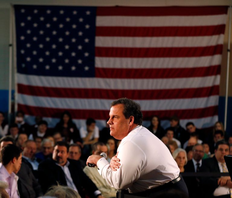 New Jersey Gov. Chris Christie listens to a question from an audience member during a town hall meeting at Winston Churchill Elementary School, Wednesday, April 9, 2014, in Fairfield, N.J. (AP Photo/Julio Cortez)