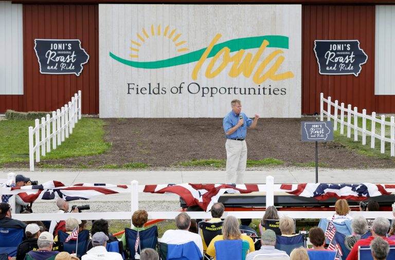 More than 1,500 Iowa Republicans packed a fairground in Central Iowa last Saturday to spend the day meeting and hearing from the GOP presidential contenders. Republican presidential candidate Sen. Lindsey Graham, R-S.C., speaks during the fundraiser. (AP Photo/Charlie Neibergall)