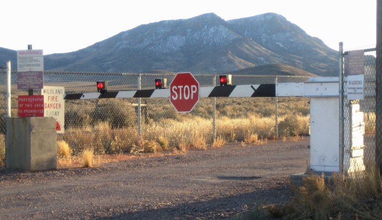 This is a gate in Nevada. It is widely held to be the location of Area 51.
