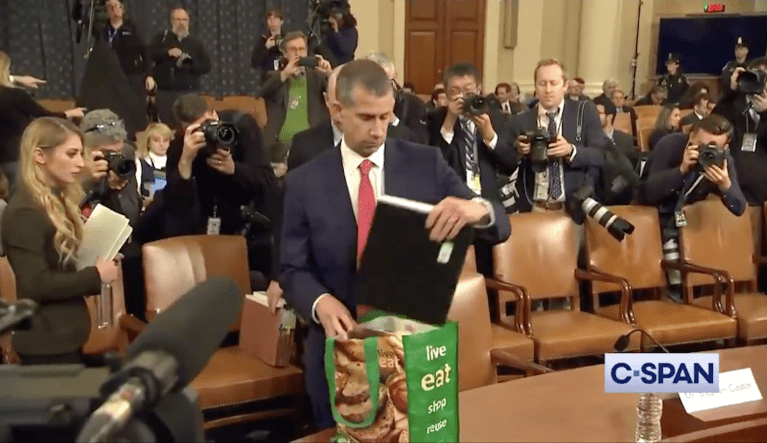 Republican counsel roasted for using grocery bag as a briefcase during impeachment hearing