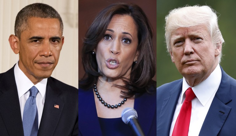 Barack Obama, Kamala Harris, Donald Trump.