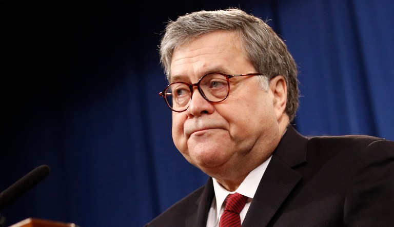 Attorney General William Barr speaks about the release of a redacted version of special counsel Robert Mueller's report during a news conference, Thursday, April 18, 2019, at the Department of Justice in Washington.
