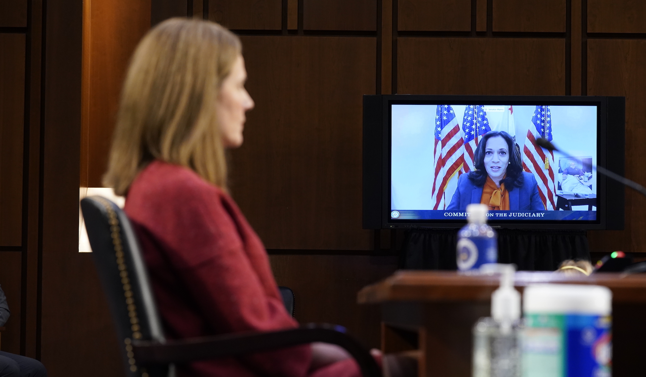 ‘I would suggest that we not pretend’: Kamala Harris says it’s clear how Barrett feels on abortion rights