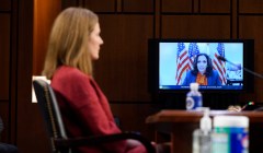 ‘I would suggest that we not pretend’: Kamala Harris says it’s clear how Barrett feels on abortion rights