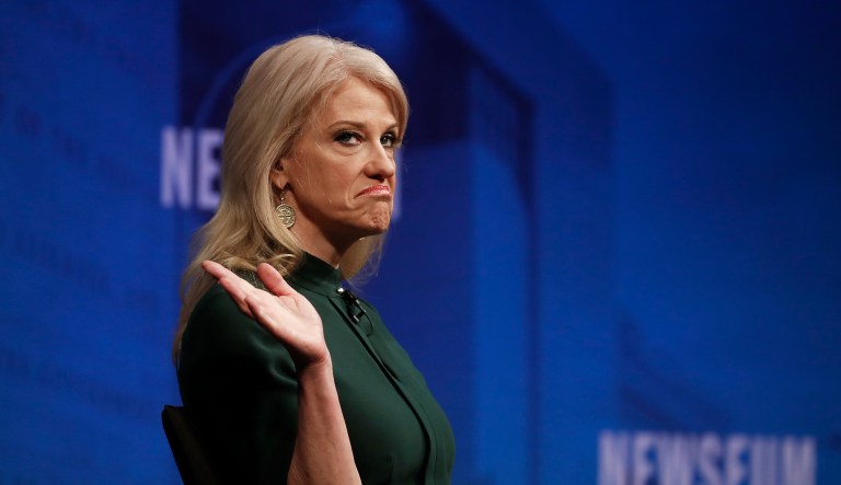 Counselor to President Trump Kellyanne Conway told CNN's Chris Cuomo that the White House doesn't talk about former political rival Hillary Clinton, hours after the president discussed Clinton at a press conference that day. (AP Photo/Carolyn Kaster)