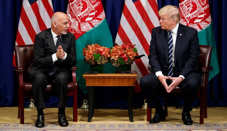 President Trump met with Afghan President Ashraf Ghani during the United Nations General Assembly in New York. Ghani praised Trump's new strategy in Afghanistan, saying it has made a "difference of day and night." (AP Photo/Evan Vucci)