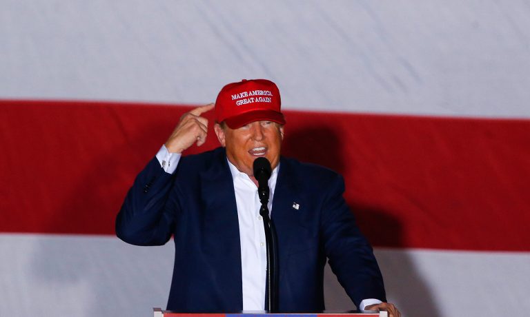 Republican presidential candidate Donald Trump holds an 18 percent lead over Florida Sen. Marco Rubio. (AP Photo/Paul Sancya)