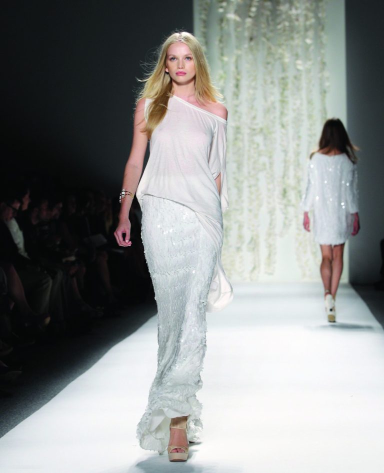 A model wears a design from the Rachel Zoe Spring 2013 collection at Fashion Week in New York, Wednesday, Sept. 12, 2012. (AP Photo/Kathy Willens)