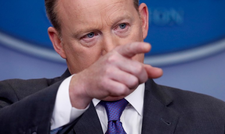 Spicer is deliberately goading, fueling and encouraging media outrage. (AP Photo/Carolyn Kaster)