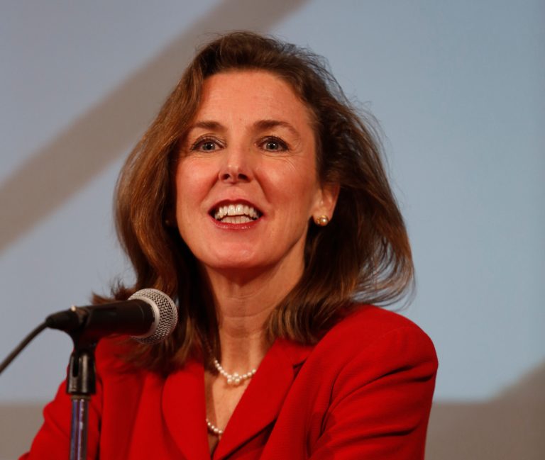 Katie McGinty during a Democratic gubernatorial candidates forum in Philadelphia.  (AP Photo/Jacqueline Larma)