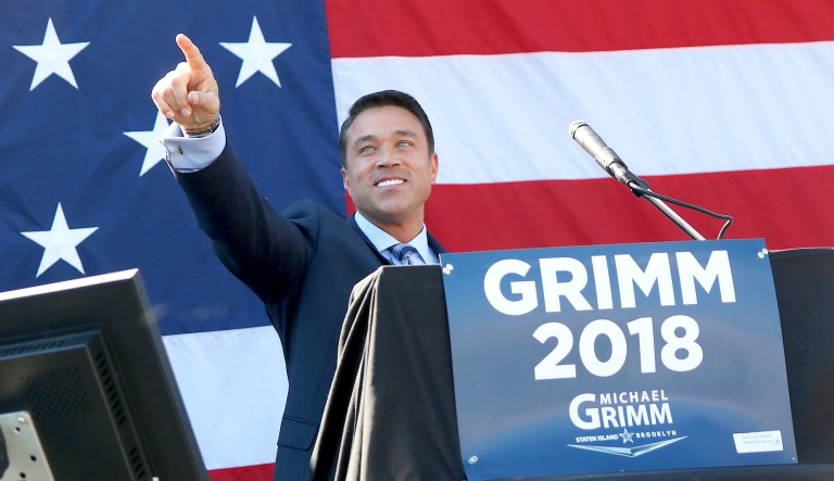 Former Rep. Michael Grimm says he's running to get back the congressional seat he resigned from after pleading guilty to federal tax evasion. (Jan Somma-Hammel/Staten Island Advance via AP)
